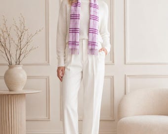 Burberry Pink Check Scarf, Merino Wool Cashmere Blend, Fringe Nova Check Style Luxury Winter Scarf