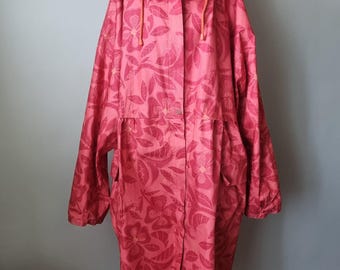Gudrun Sjödén Raincoat XXL Hooded  Floral Print Coat, Boho Lagenlook Jacket size XXL