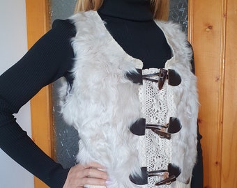 Shearling Vest: Boho Ethno Real Fur Jacket (L/XL) DDP Delivery