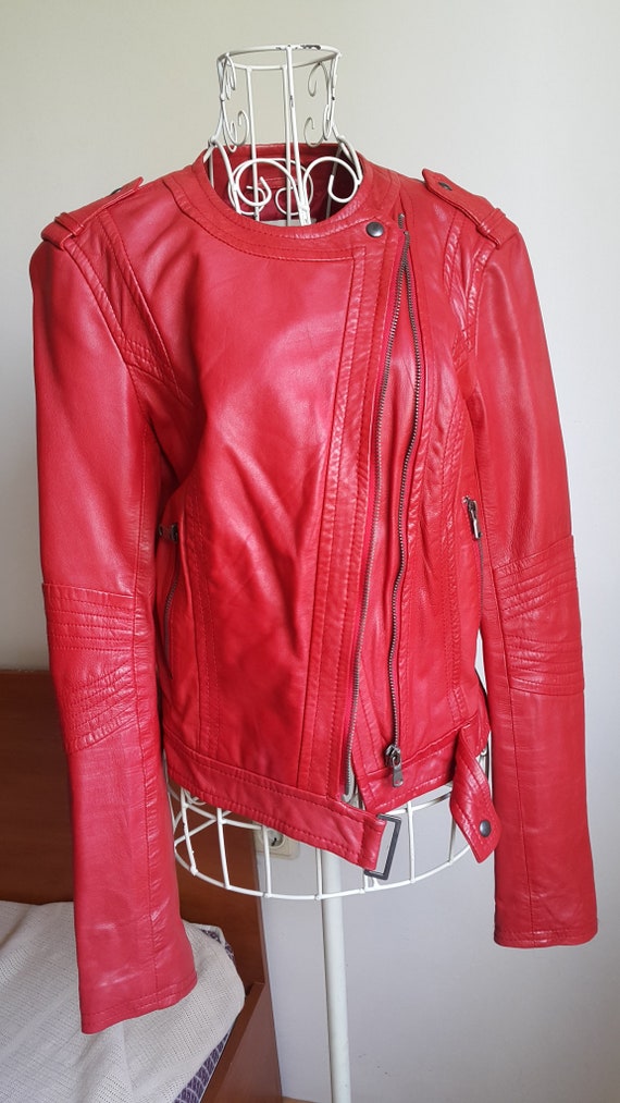 Women Red Leather Jacket,Red Motorbike Jacket, Wom