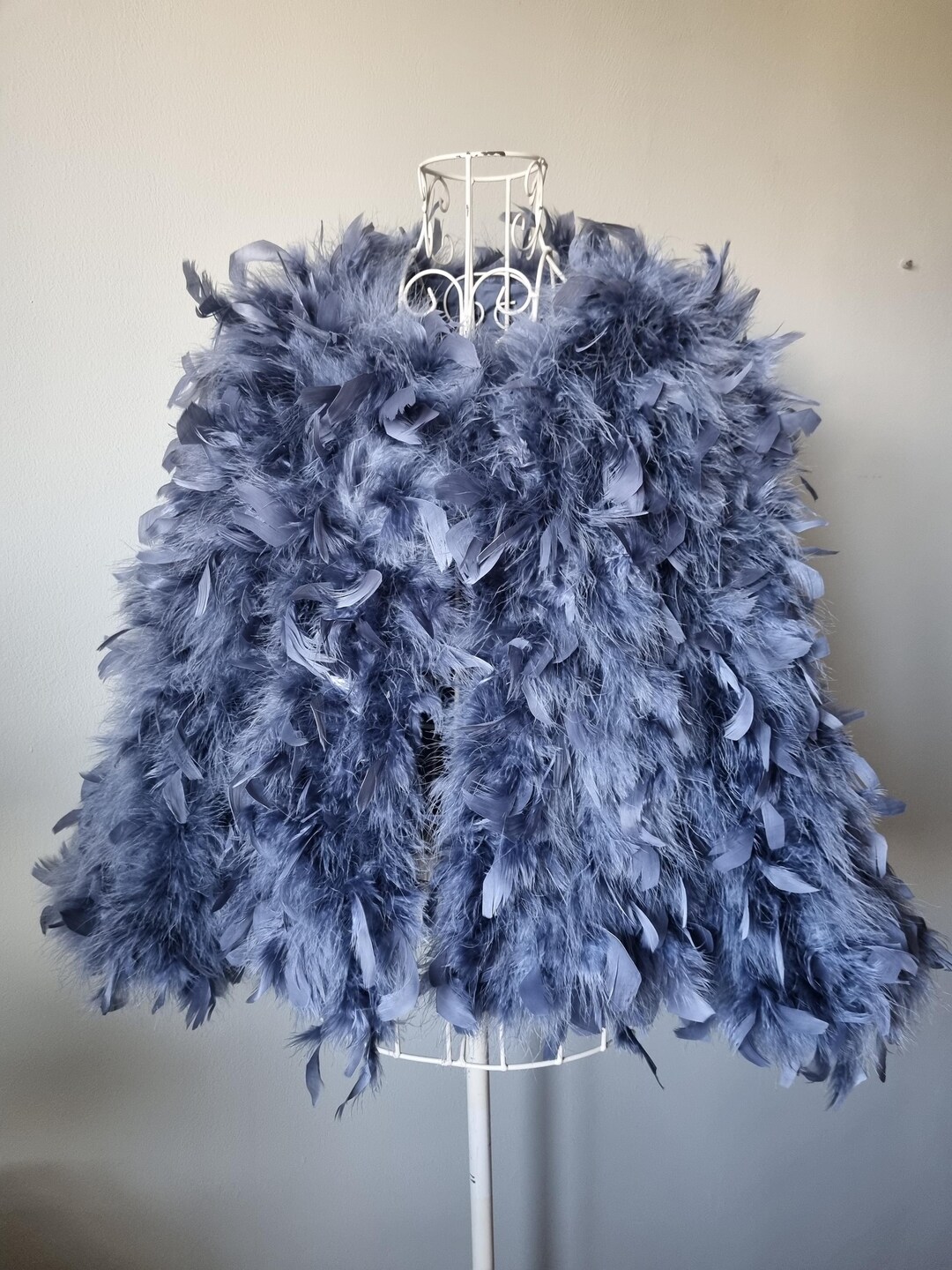 Blue Dusty Fluffy Feather Jacket Marabou Ostrich Clothing Outerwear ...