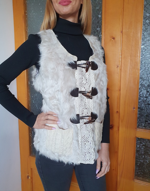Shearling Vest, Boho Shearling Vest, Ethno Shearli