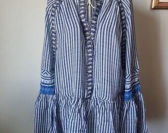 BCBG Max Azria Blue Silk Summer Tunic, Size S, Boho Printed Silk Mini Dress, Lightweight Beach Cover Up