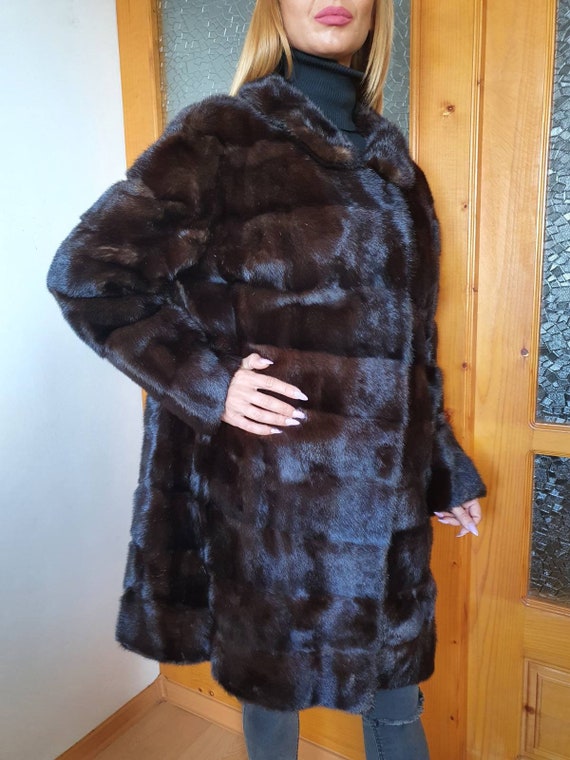 Vintage Real Mink Fur Coat, SAGA FURS, Mahogany Mi