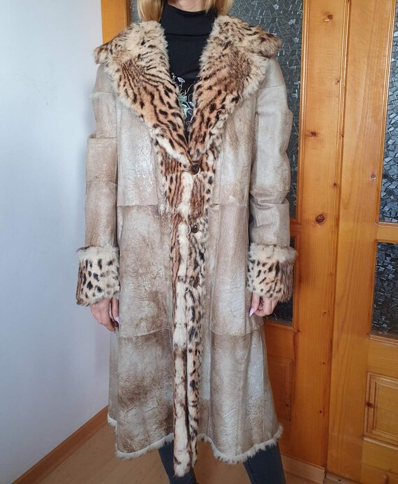 Vintage Leopard Print Real Rabbit Fur Coat, Real F