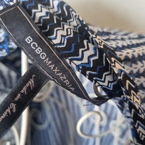 BCBG Max Azria Blue Silk Summer Tunic, Size S, Boho Printed Silk Mini Dress, Lightweight Beach Cover Up image 10