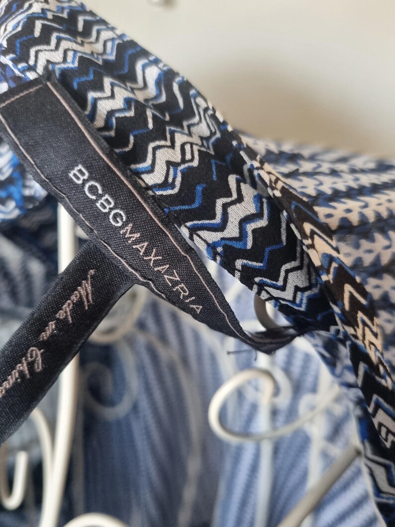 BCBG Max Azria Blue Silk Summer Tunic, Size S, Boho Printed Silk Mini Dress, Lightweight Beach Cover Up image 10