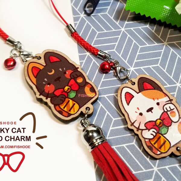 Lucky Cat Wood Charms