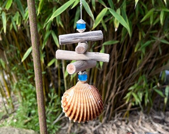 Mini Mobile Driftwood and Shells,shell mobile,driftwood mobile,ocean,beach,beach,mobile,wind chime