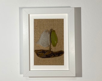 Driftwood picture sailing ship, sailing ship in frame, sea glass picture, driftwood sailboat