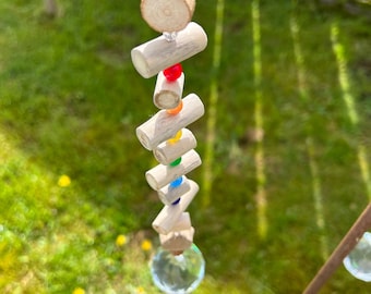 Rainbow crystal driftwood garland/mobile, rainbow crystal and driftwood suncatcher, flotsam mobile, driftwood mobile