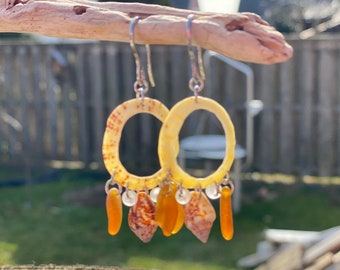 Handmade sea glass earrings, earrings, hanging earrings, ear hooks, sea glass earrings, sea glass, sea glass, upcycling, snail