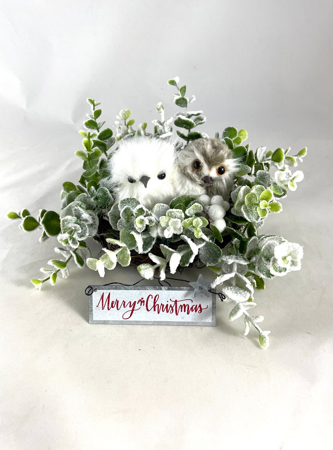 10 Winter Owl Bird Nest Owl Pine Table Decor Rustic Etsy