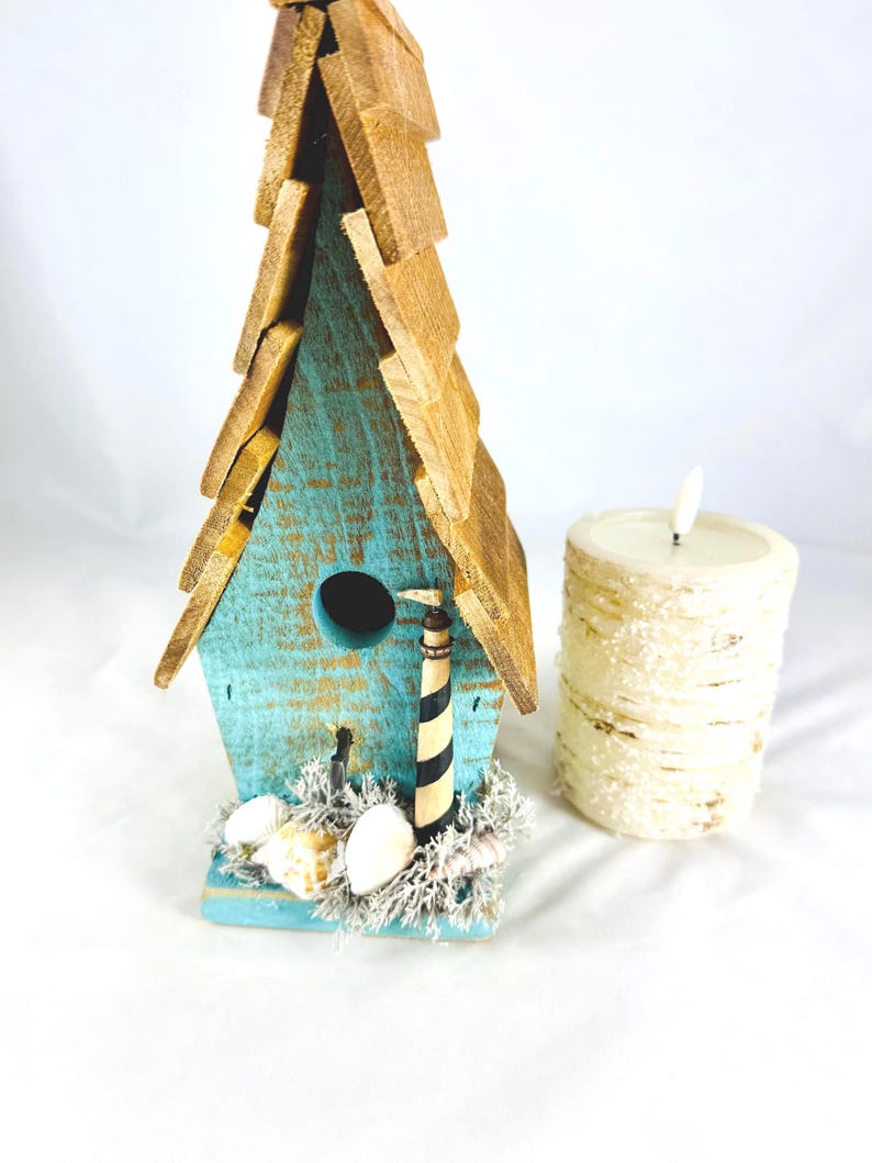 Nautical Coastal Birdhouse, Rustic Lighthouse Centerpiece, Gift for ...