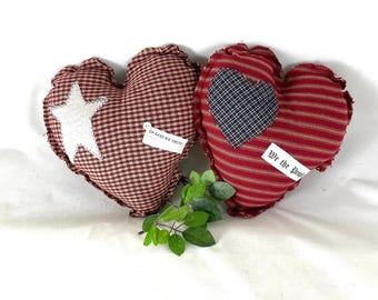 Americana Heart Pillows: Farmhouse Patriotic Bowl Fillers, Folk Art