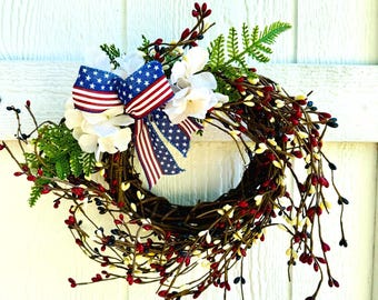 Americana Pip Berry Wreath: Patriotic 4th of July Door Decor