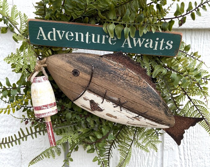 Lake House Fish Wreath Beach House Decor Rustic Nautical Etsy