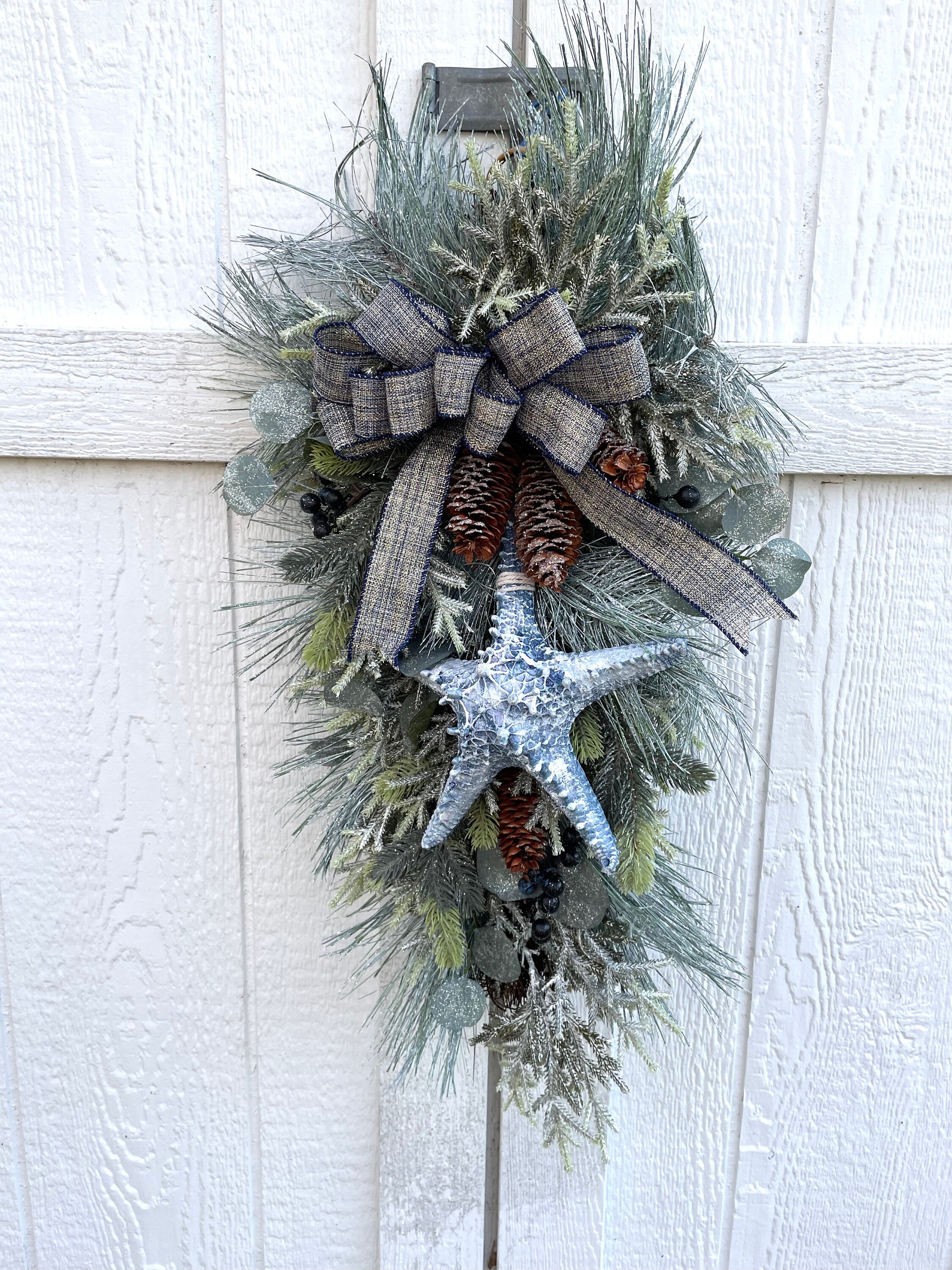 Winter Wreath for Front Door, Porch Decor, Farmhouse Winter Wreath With Red  Buffalo Plaid/check Ribbon, Snowflake Wreath 