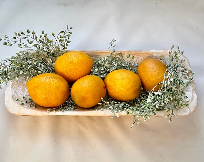 3 Pc Carved Dough Bowl W Lemons and Greens Lemon Centerpiece Etsy
