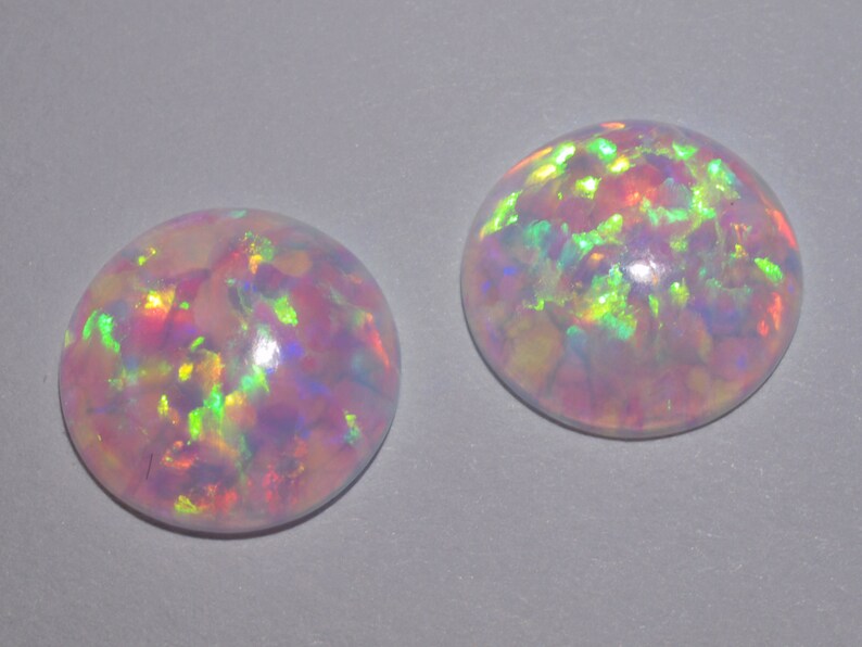 Opals Cut in Idar-Oberstein, Germany, Synthetic Opal Cabs Round - 2 Opal Cabochons for Opal Jewellery Synthetic Opal White Opal 10 mm