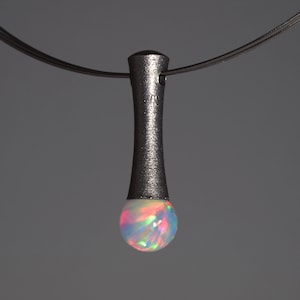 Opal Pendant - Synthetic Opal (Impregnated), Stainless Steel, Total Length & Weight: 28 mm, 3.1 grams, Opal Sphere - 8 mm, Steel Necklace