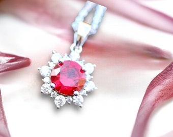 Beautiful Ruby Pendant Sterling Silver 925 , July Birthstone , 40th Anniversary