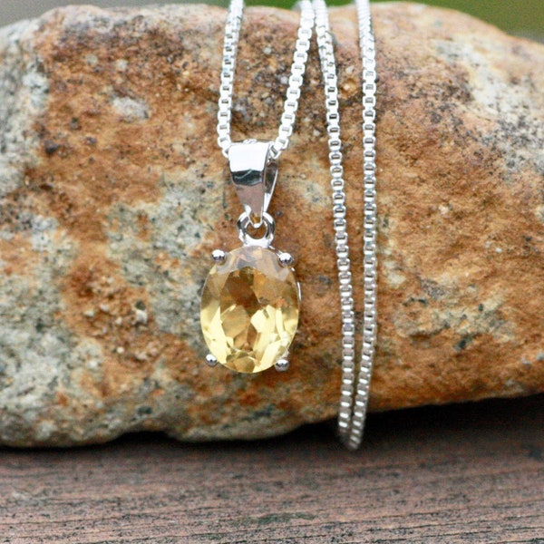 Sunny Natural Brazil Citrine Pendant Sterling Silver 925 , November Birthstone , 13th Anniversary