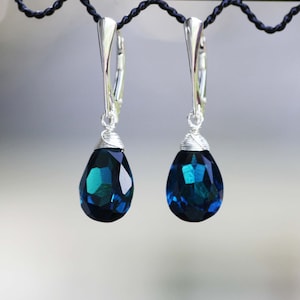 Lab Made London Blue Topaz Earrings Wire Wrap 925 Sterling Silver , December Birthstone