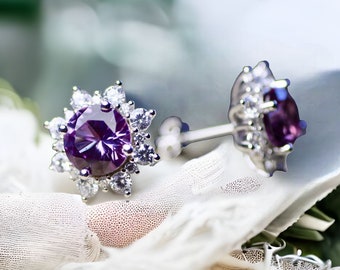 Mesmerizing Color Change Alexandrite Earrings in Sterling Silver 925 - Perfect for June Birthdays