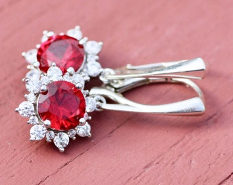 Handmade Sterling Silver Red Ruby Earrings, July Birthstone