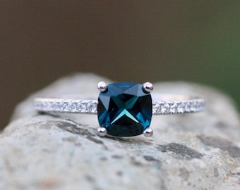 Created London Blue Topaz Ring Solid Sterling Silver 925 , December birthstone , Promise Ring