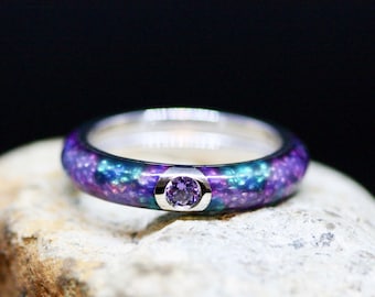 Chic Petrol und Lila Schlangenmuster Ring aus Sterlingsilber 925 mit Amethyst - Februar Geburtsstein Eleganz