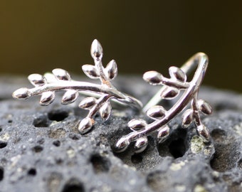 Tiny Olive Branch Earrings Sterling Silver 925 , Small Delicate earrings
