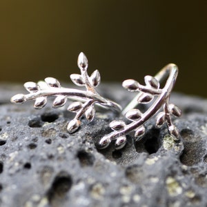 Tiny Olive Branch Earrings Sterling Silver 925 , Small Delicate earrings