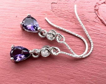 Kleine Amethyst Ohrringe Sterling Silber 925, Februar Geburtsstein