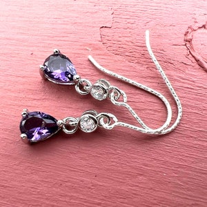 Small Lab Made Amethyst Earrings Sterling Silver 925 , February Birthstone