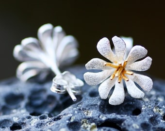 Wild Flower Stud Earrings Sterling Silver 925 , Flower Studs