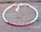 Aquamarine Ruby Bracelet 14k Rose Gold Filled , July March Birthstones