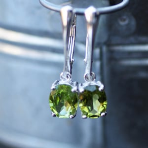 Natural Peridot Earrings Sterling Silver 925 Hinges  , 1st  16th Anniversary , August Birthstone