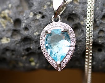 Colgante de topacio azul cielo plata de ley 925, piedra de nacimiento de diciembre, CLEARANCE - sin cadena