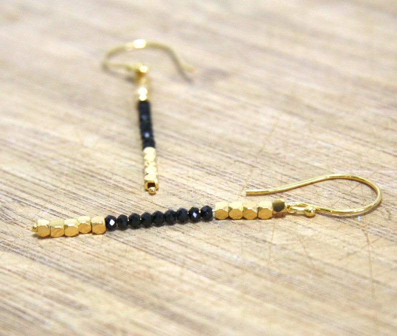 Black Spinel Stick Earrings Gold Vermeil Good Luck