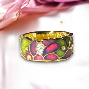 Enameled Blooming Magnolia Flower Ring 18k Gold Vermeil 925 , Handmade