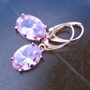 Lab Made Pink Topaz Earrings 18K Rose Gold Vermeil European Hinges , December Birthstone