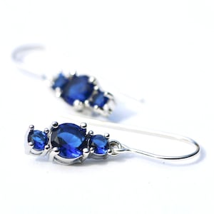 Lab Made Sapphire Earrings Sterling Silver 925 , September Birthstone , 5th 45th Anniversary