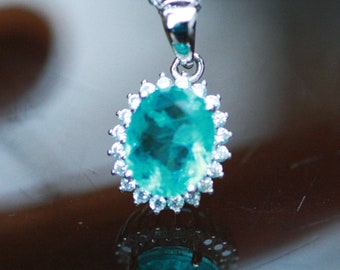 Striking Paraiba Tourmaline Pendant in Solid Sterling Silver 925 - Celebrate October Birthstone and 38th Anniversary in Style