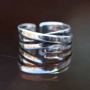 Wide Open Work Band 925 Sterling Silver, Unisex Mens Ring, Handmade, Adjustable Size 6 and Up