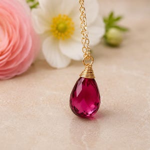 Handmade Red Ruby Pendant, 14k Gold Filled Wire Wrapped Necklace, July Birthstone