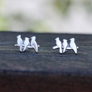 Birds on Branch Stud Earrings Sterling Silver 925 , Minimalist Jewelry , From Canada