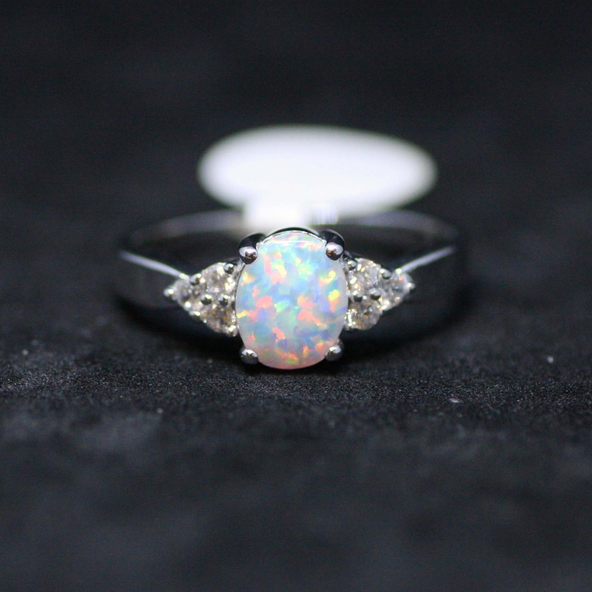 Lab Opal Engagement Ring Sterling Silver 925 October - Etsy