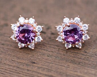 Color Change Alexandrite Earrings 18k Rose Gold Vermeil or 14k Yellow Gold Vermeil , June Birthstone